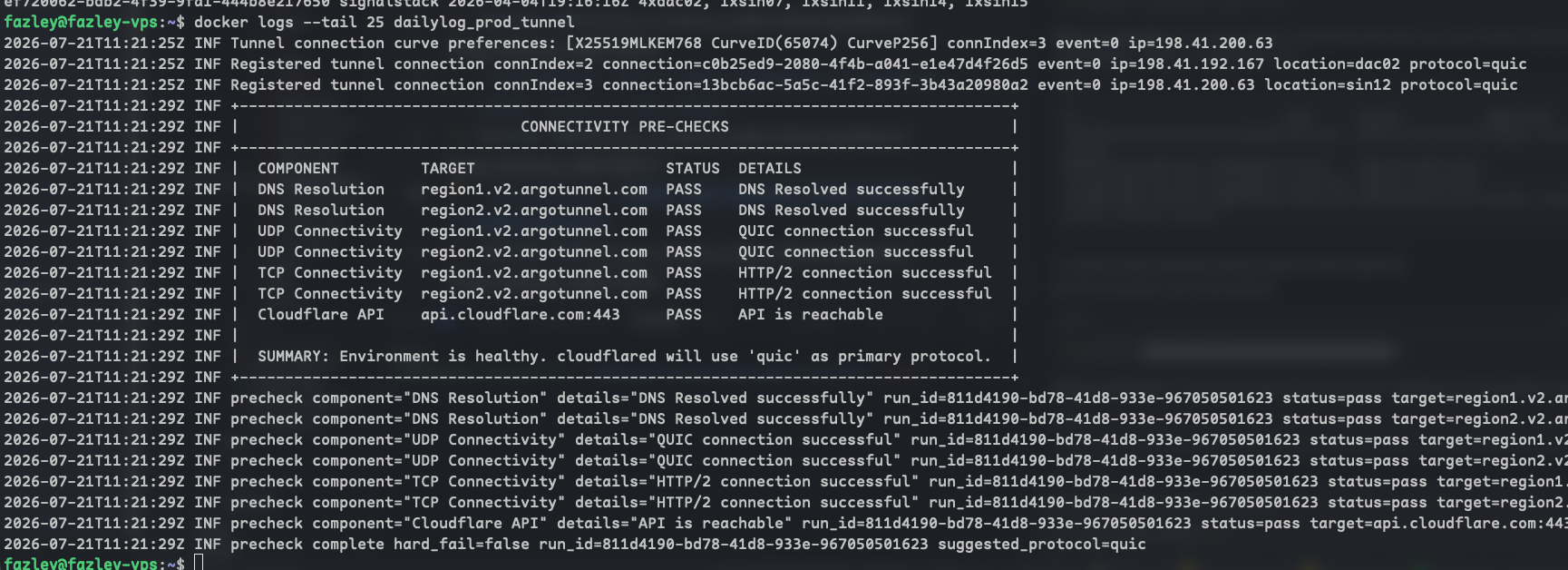 Docker Logs Health Check Passing